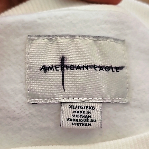 XL American Eagle Cream Cotton Blend Crewneck Stripes Sweatshirt - Picture 2 of 4